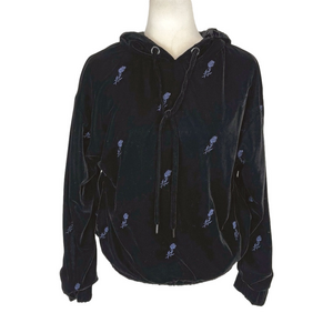 Maje black velvet embroidered hoodie